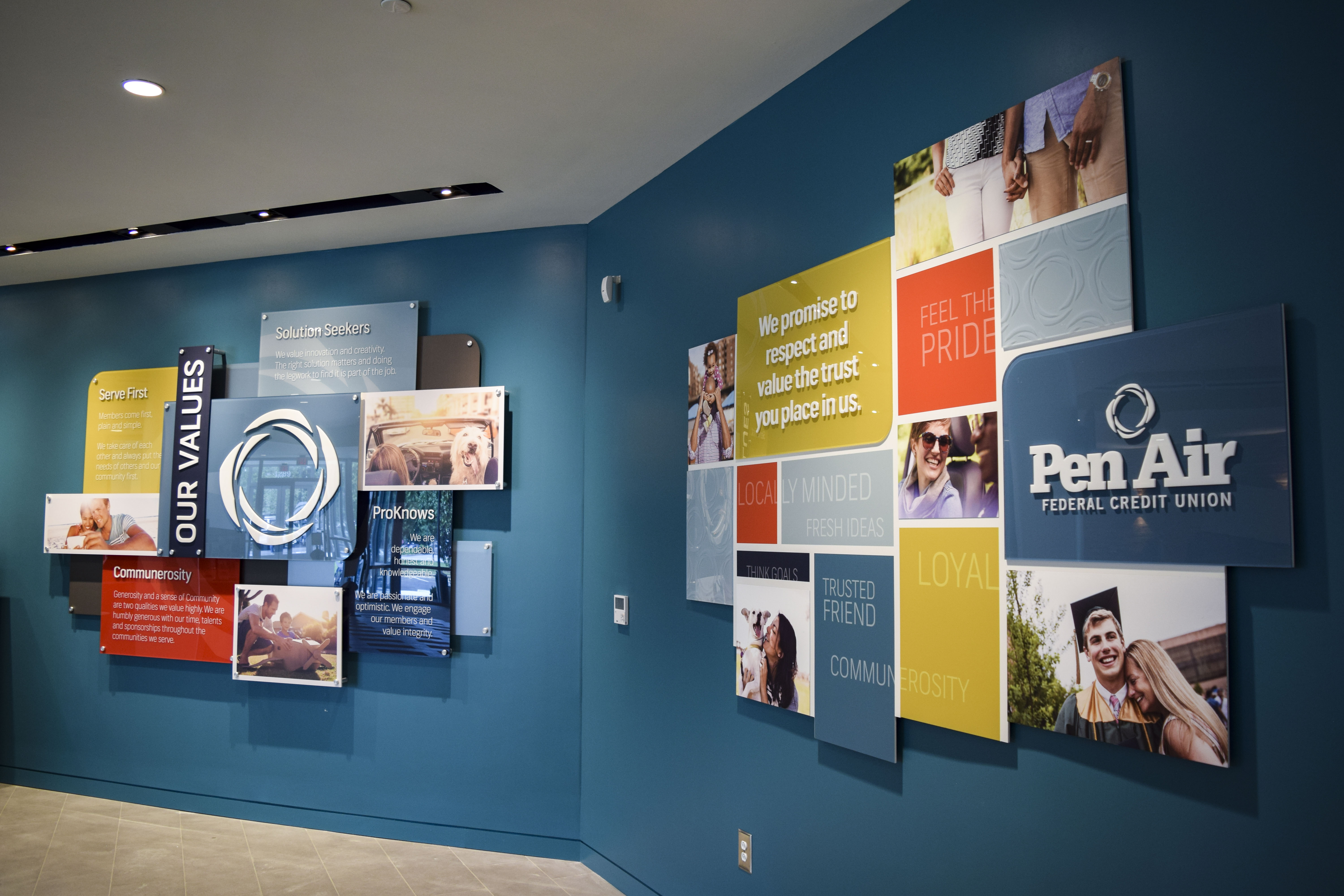 Dimensional Interior wall display signage for Pen Air Federal Credit Union
