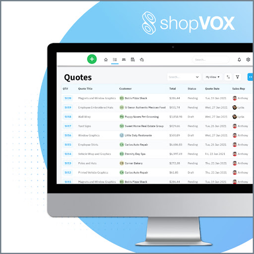 monitor displaying shopVOX software
