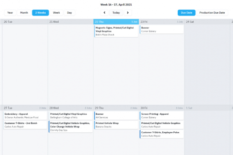 order management job tracking using shopVOX Job Board Calendar View.