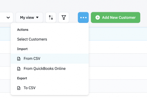 navigate to the actions button to import a customer list as a csv.