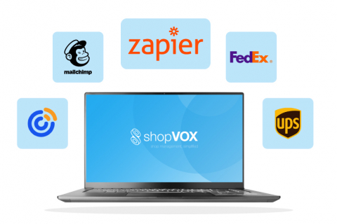 zapier mailchimp fedex ups constantcontact logos showing shopVOX API integrations.
