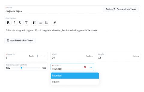 Magnetic Signs product pricing template.